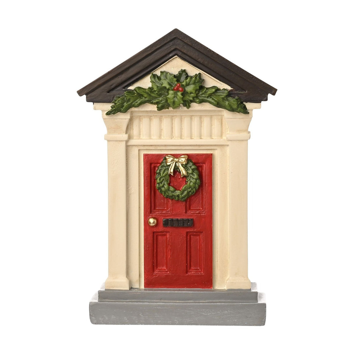 Christmas Front Door Resin Plaque with Wreath - White & Red
