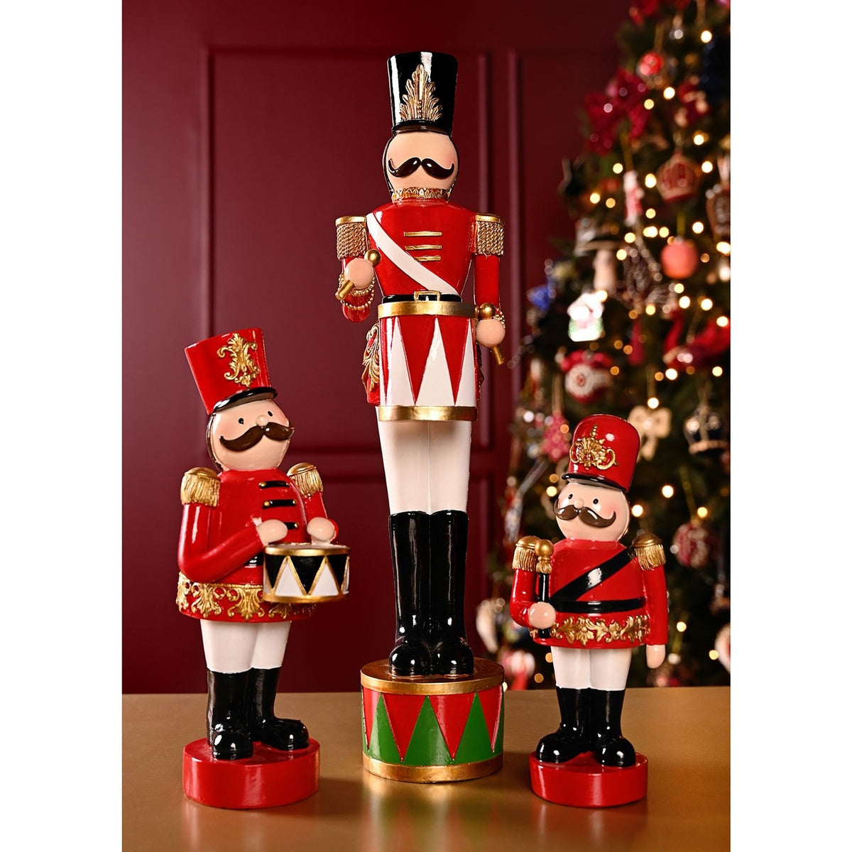 Christmas Royal Soldier Drummer Resin Figurine 42cm - Red