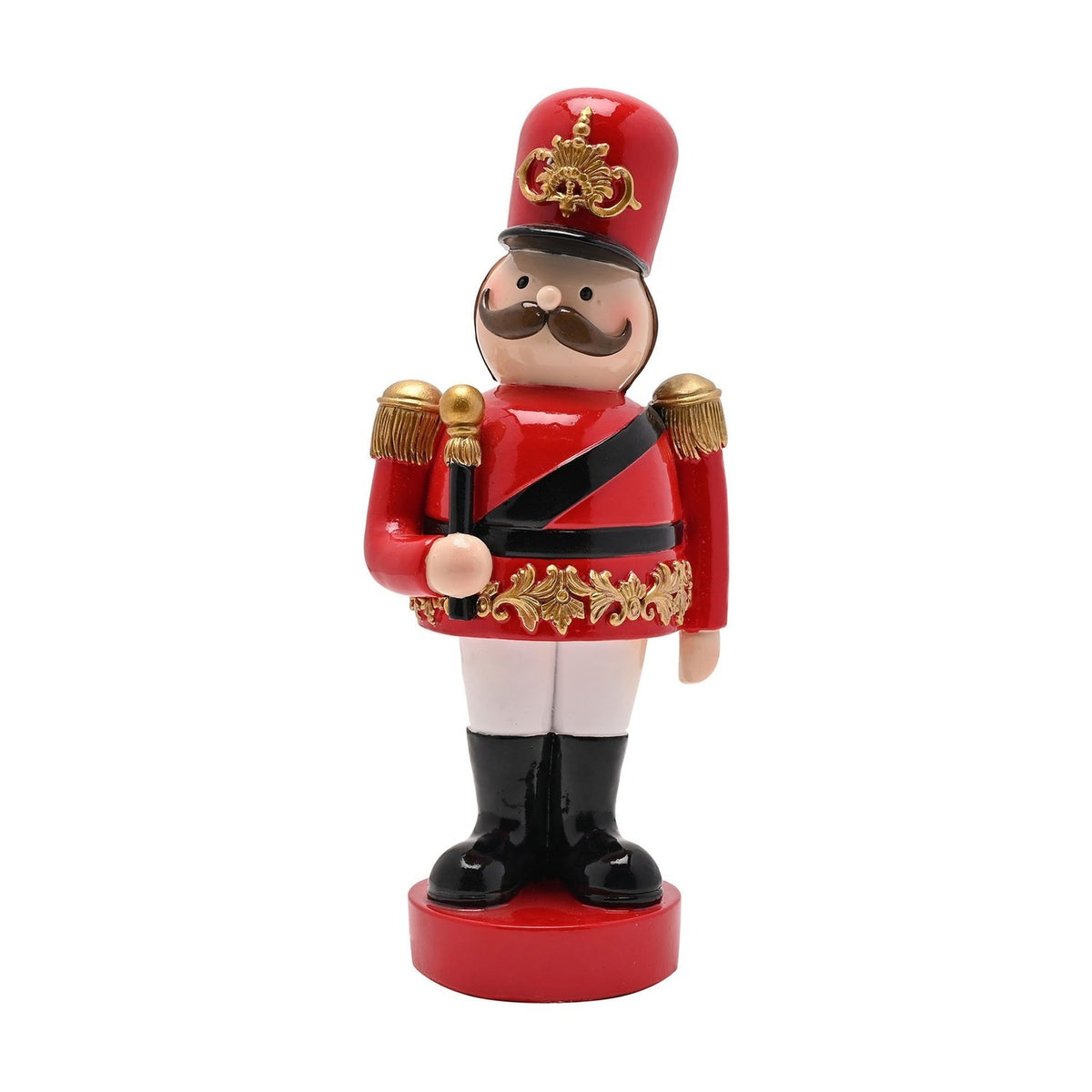 Moustached Royal Soldier Figurine with Gold Epaulettes - Red