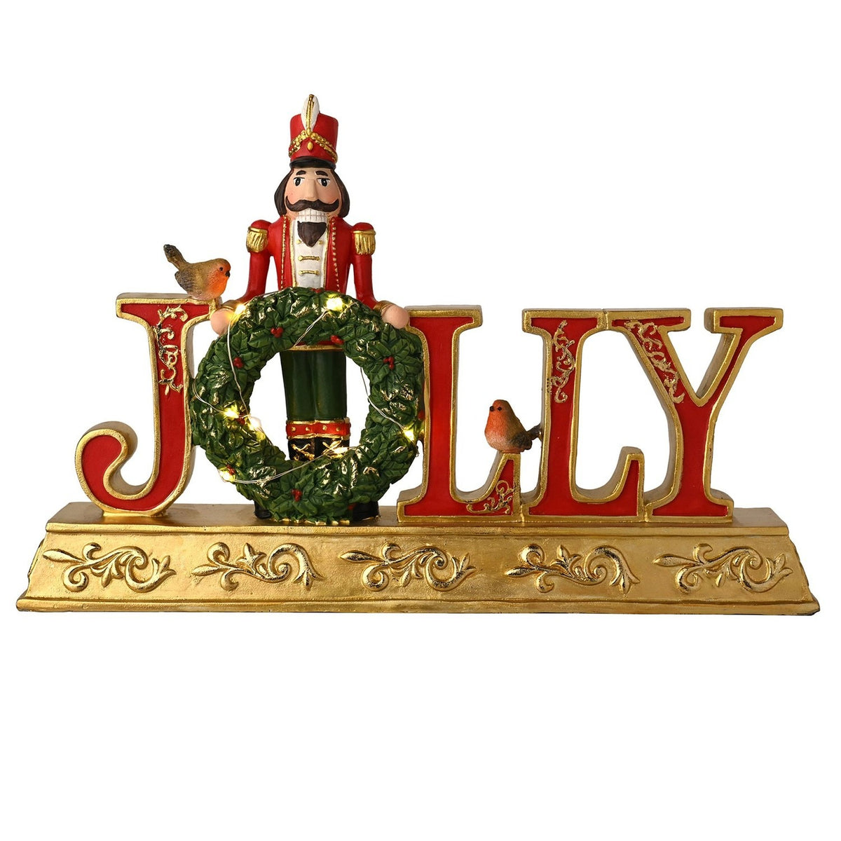 Nutcracker Jolly Letters Mantel Light-Up Decoration - Gold & Red