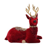 Sitting Deer Velvet Christmas Decoration 20.5cm - Red & Gold