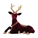 Sitting Deer Velvet Decoration 30.5cm - Burgundy & Gold