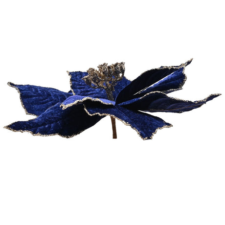 Elsquith Velvet Poinsettia Christmas Tree Clip - Blue & Gold