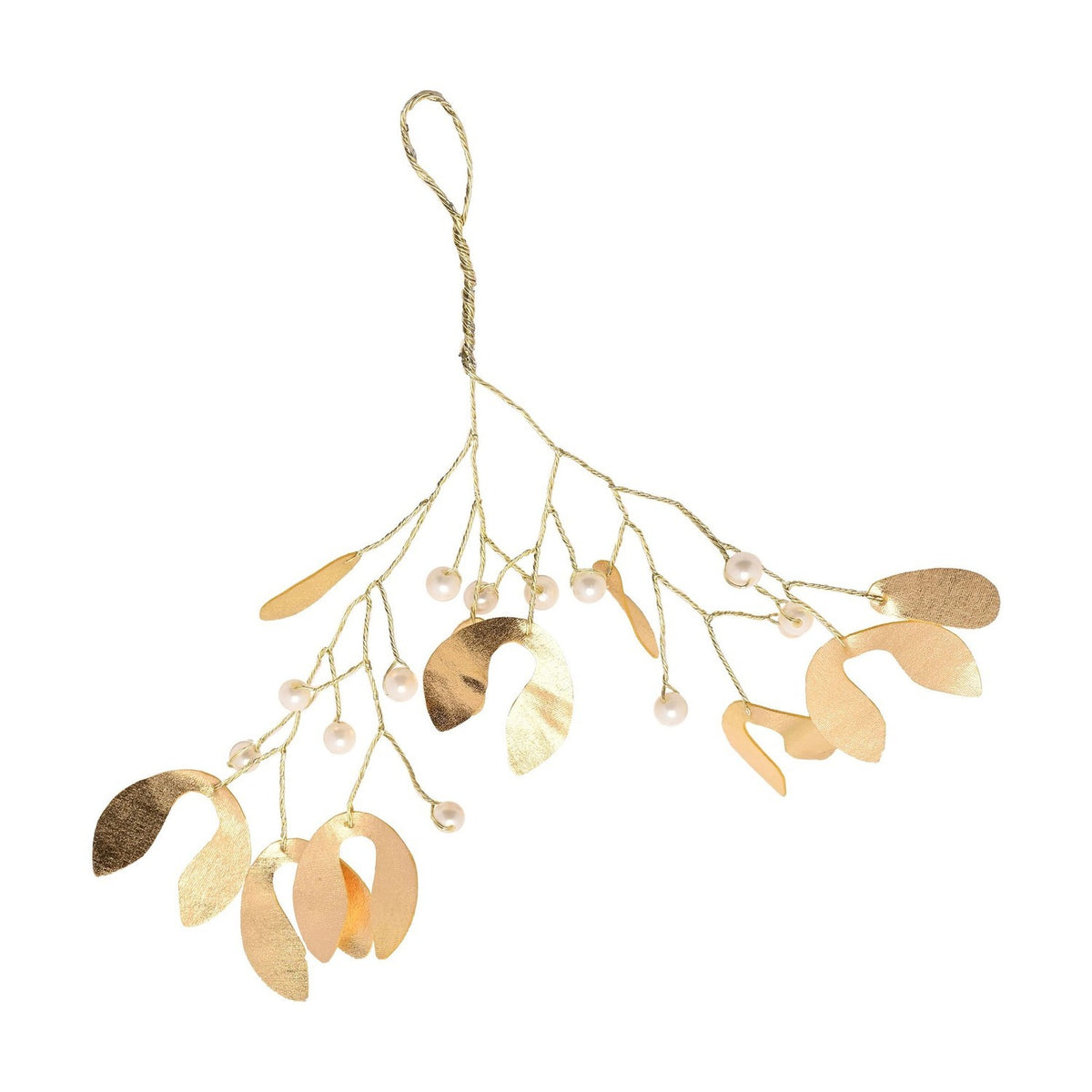 Large Beaded Mistletoe Christmas Tree Decoration - Gold
