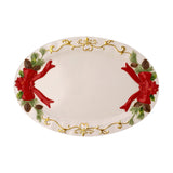Poinsettia and Pine Cone Oval Ceramic Platter - White & Red