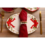 Poinsettia and Pine Cone Oval Ceramic Platter - White & Red