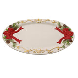 Poinsettia and Pine Cone Oval Ceramic Platter - White & Red
