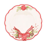 Scalloped Poinsettia Footed Ceramic Cake Stand - White & Red