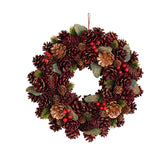 Pine Cone and Berry Christmas Wreath 40cm - Burgundy & Gold