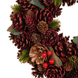 Pine Cone and Berry Christmas Wreath 40cm - Burgundy & Gold