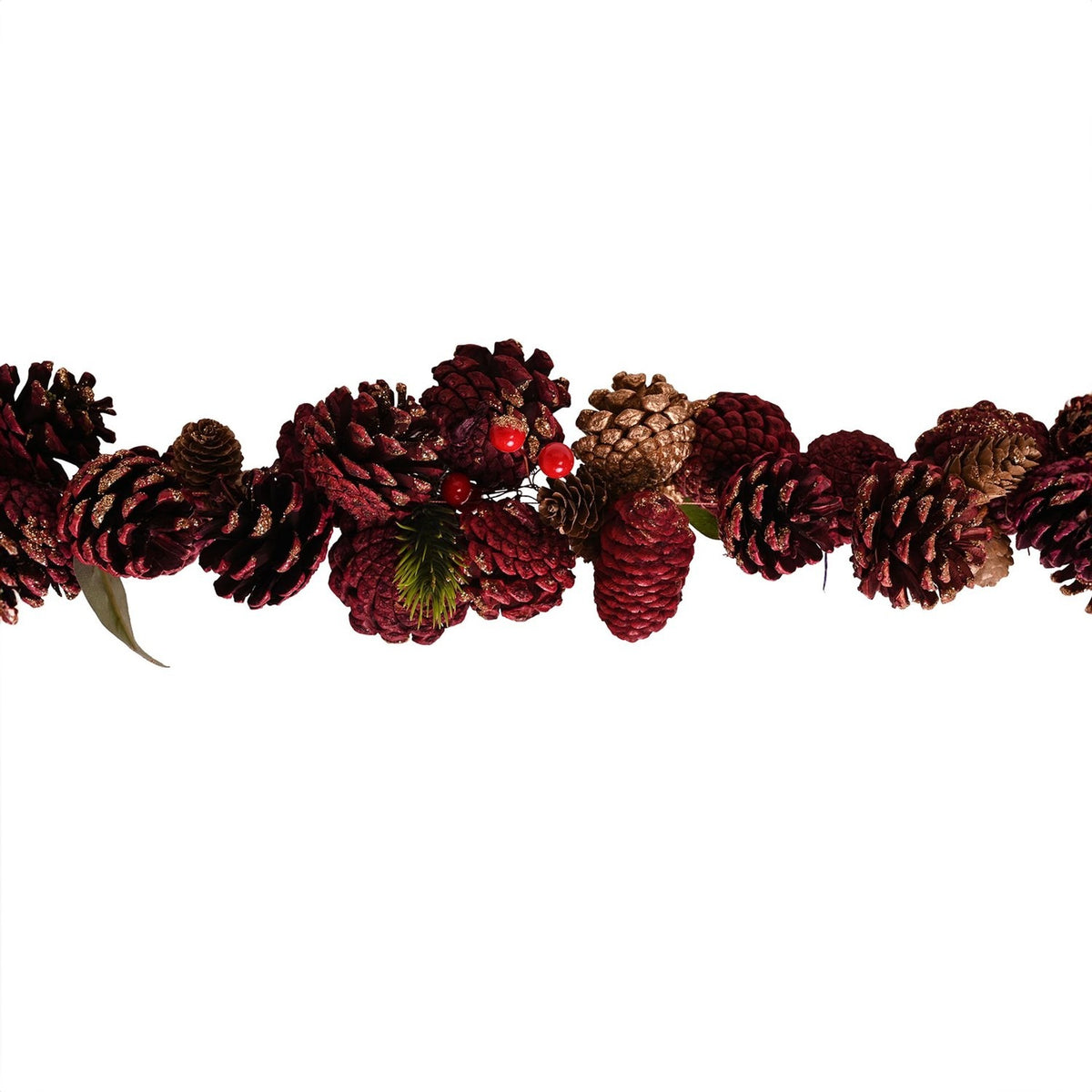 Pine Cone and Faux Berry Garland 120cm - Burgundy & Gold