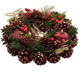 Plum & Gold Pine Cone Wreath with Berries - Burgundy & Green