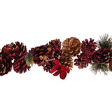 Pine Cone Garland with Gold Glitter Tips 120cm - Burgundy