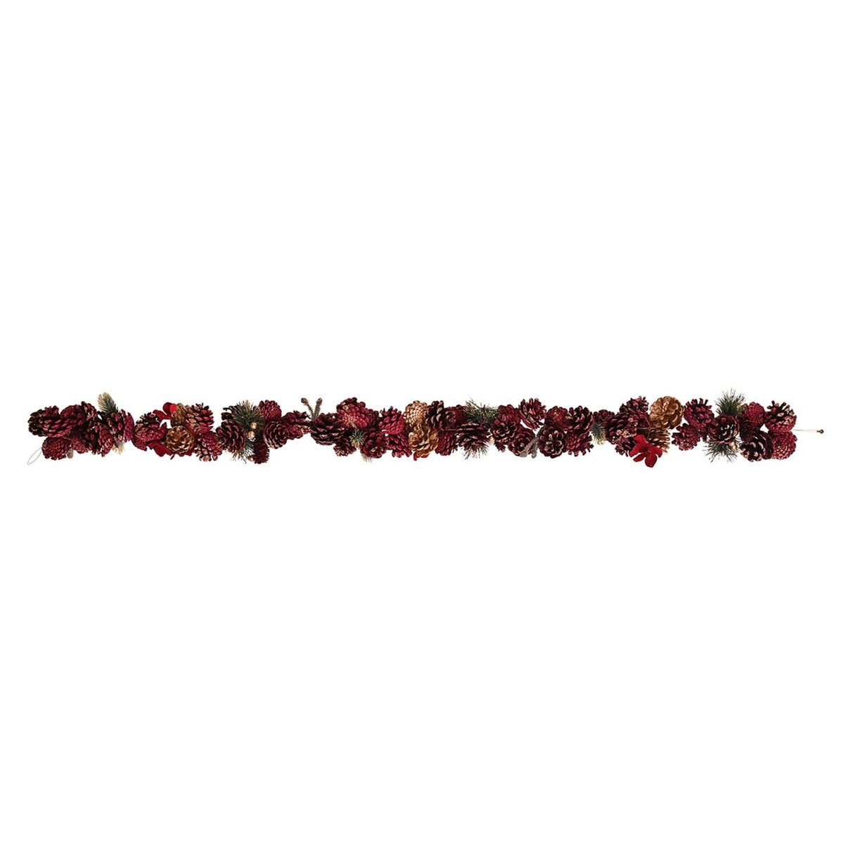 Pine Cone Garland with Gold Glitter Tips 120cm - Burgundy