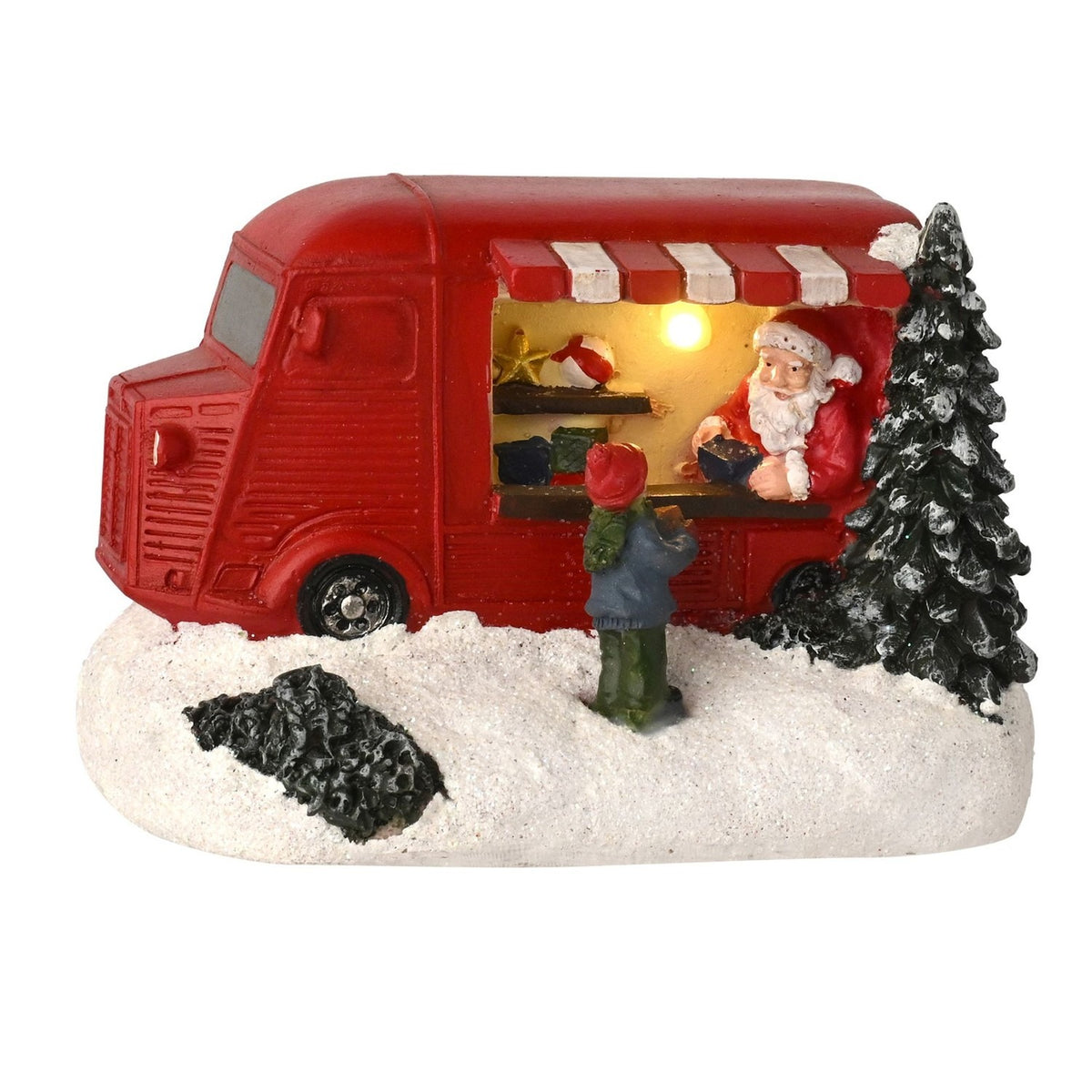 Snowy Santa Food Truck Light-Up Decoration - Red & White