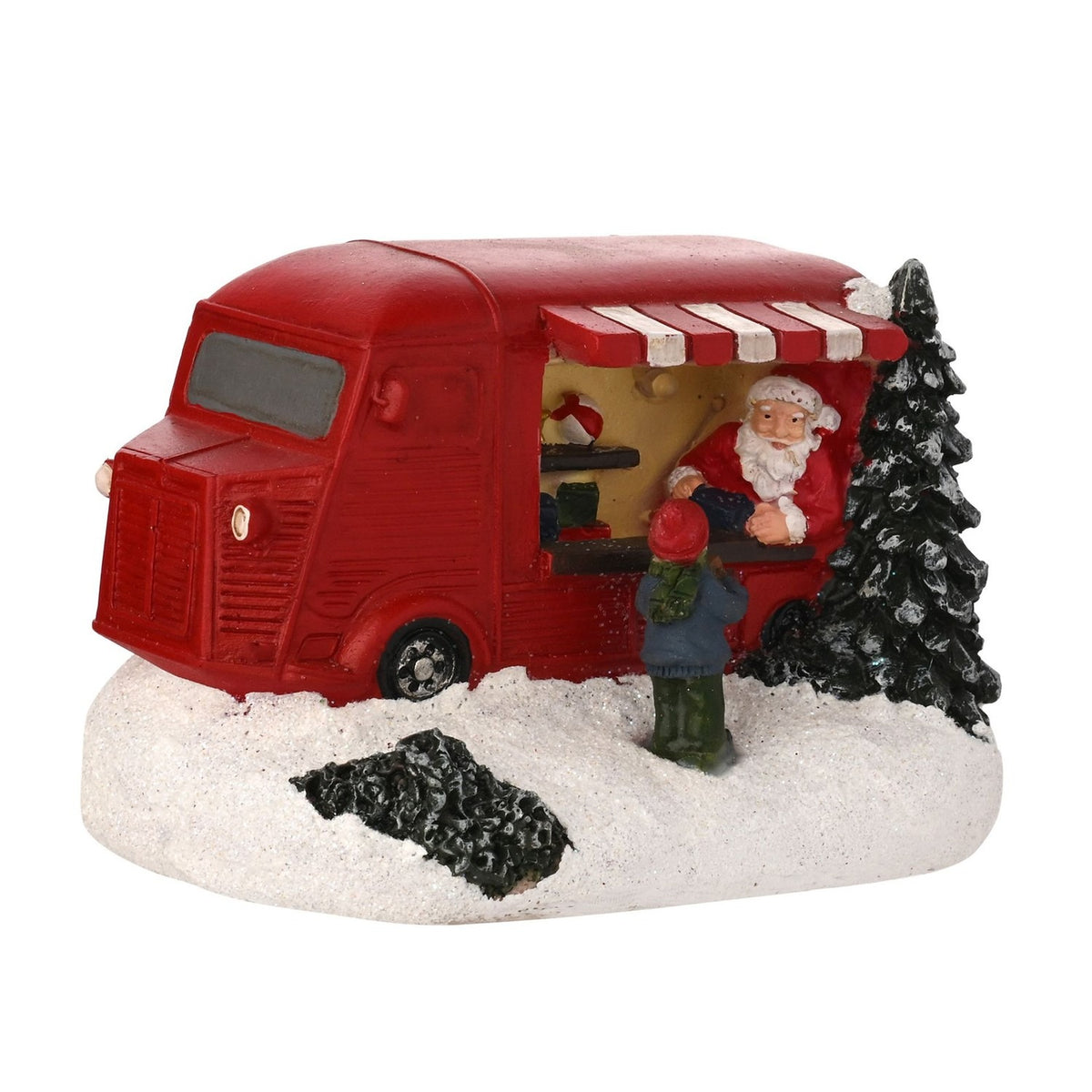 Snowy Santa Food Truck Light-Up Decoration - Red & White