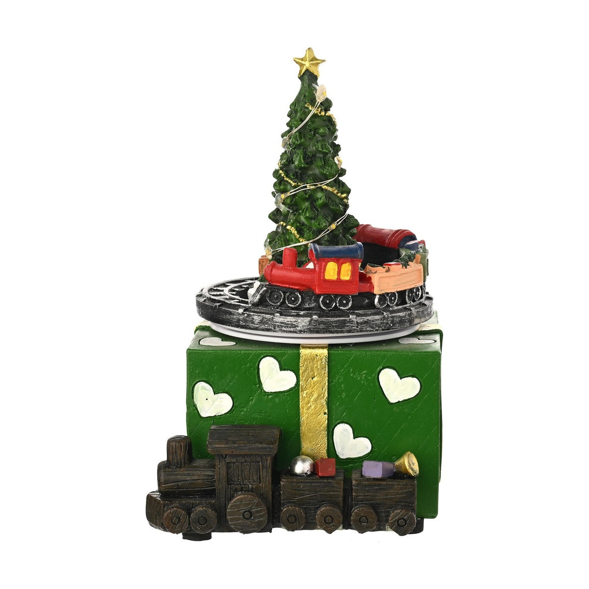 Christmas Tree Light-Up Decoration with Rotating Train - Green