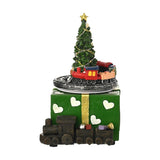 Christmas Tree Light-Up Decoration with Rotating Train - Green