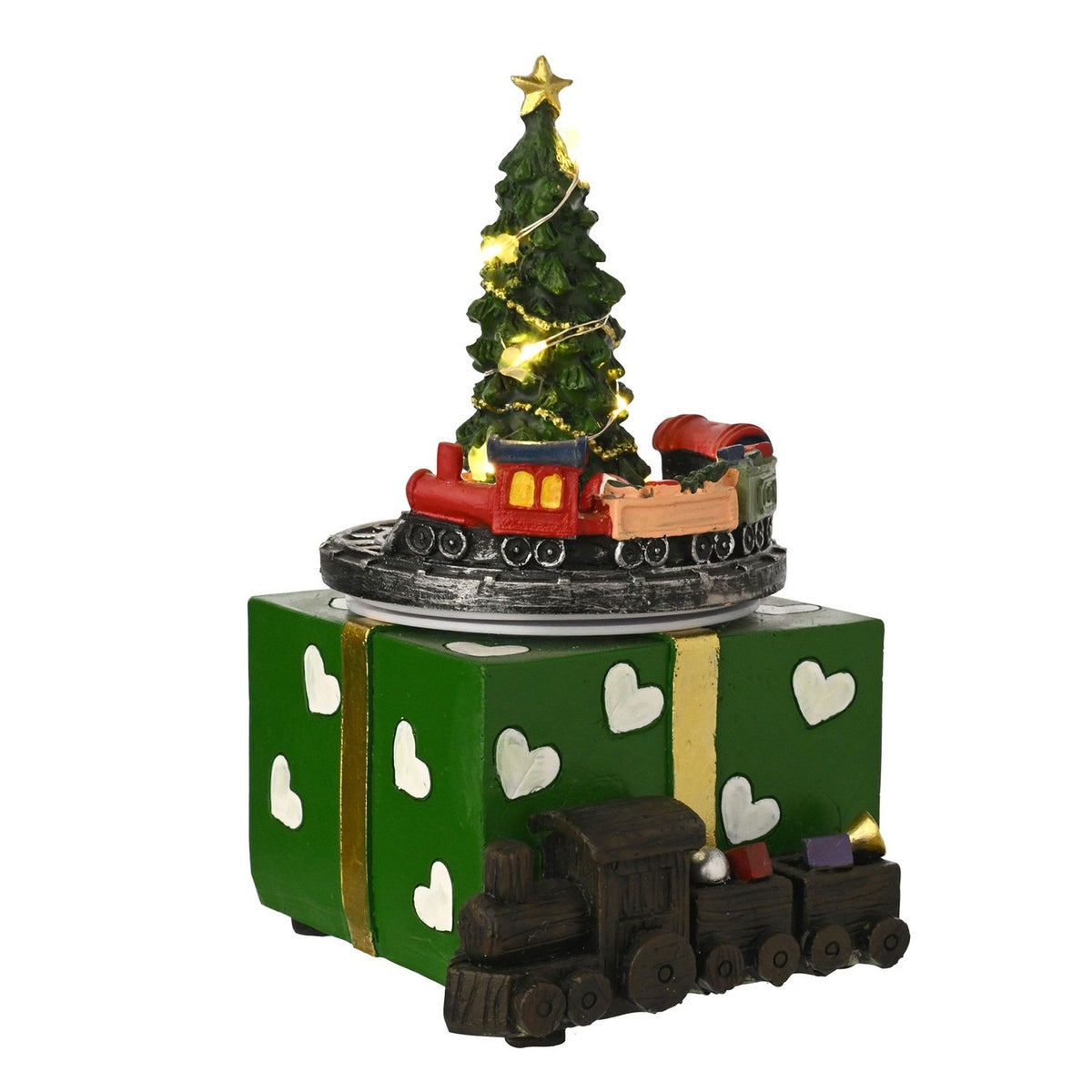 Christmas Tree Light-Up Decoration with Rotating Train - Green