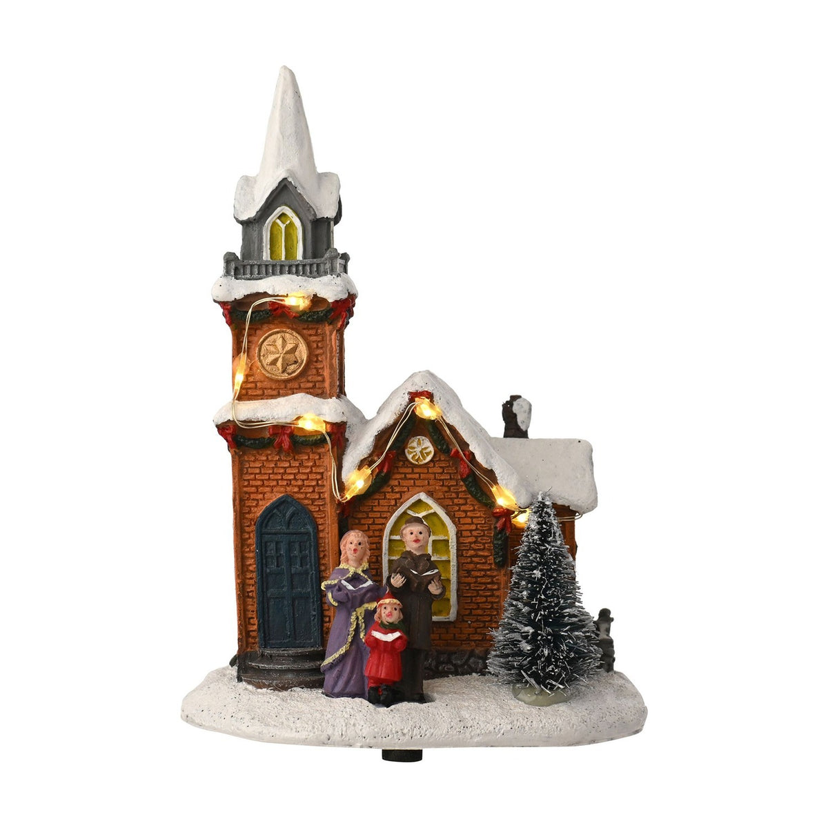 Snowy Church Plastic Light-Up Decoration with Choir - Brown