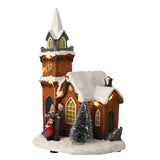 Snowy Church Plastic Light-Up Decoration with Choir - Brown