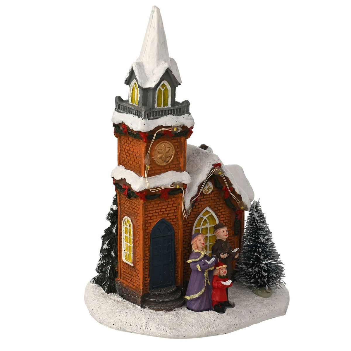 Snowy Church Plastic Light-Up Decoration with Choir - Brown