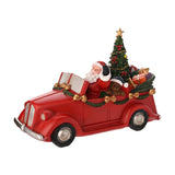Santa Car Light-Up Decoration with Rotating Tree - Red
