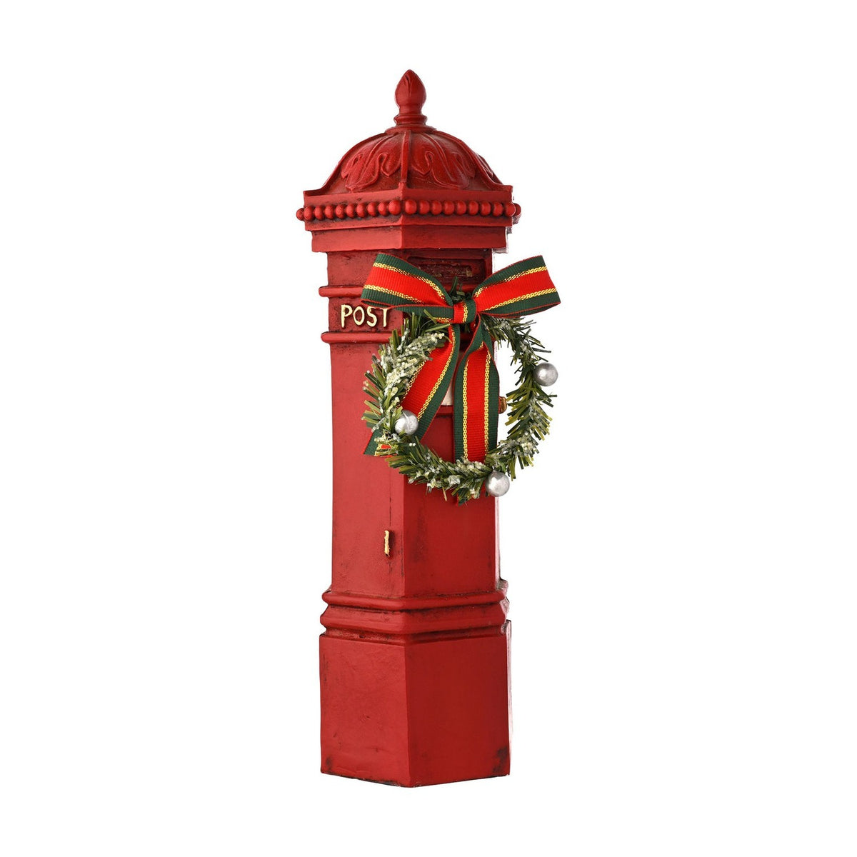 Christmas Post Box Resin Ornament with Wreath and Bow - Red