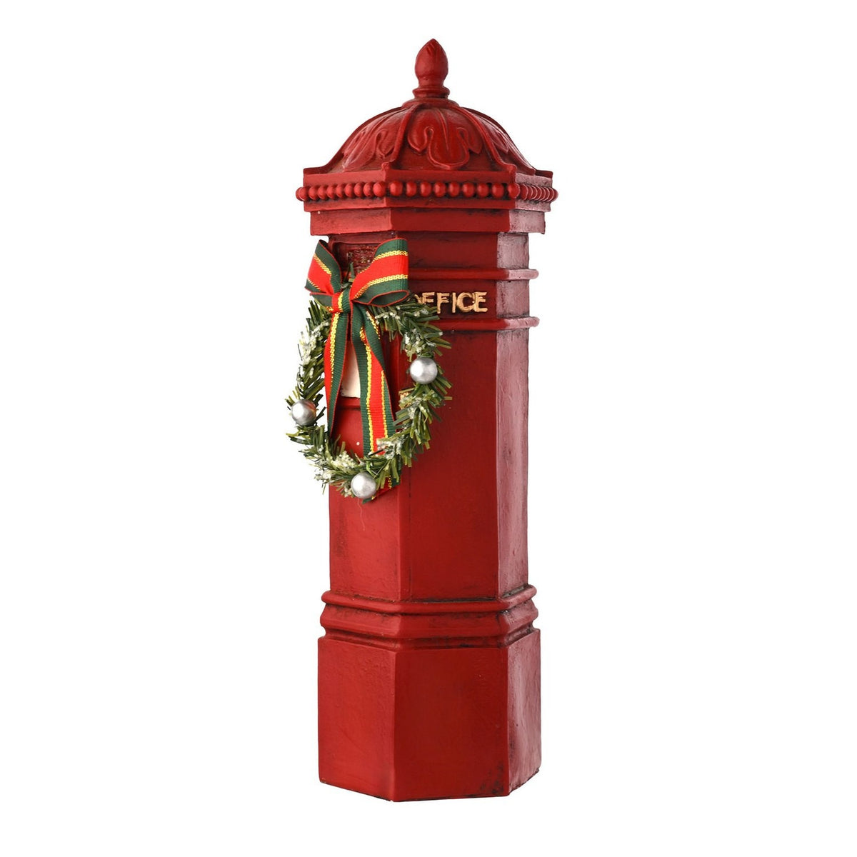Christmas Post Box Resin Ornament with Wreath and Bow - Red