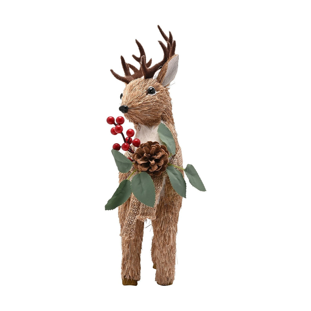 Standing Straw Deer Christmas Decoration 11 x 37cm - Brown