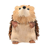 Straw hedgehog ornament with a tan and cream bristle face, black nose and eyes, brown pinecone-like spines, and small clawed feet, shown on a plain white background.