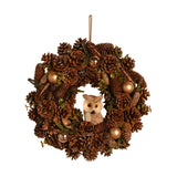 Gold Glitter Pinecone Christmas Wreath with Owl 38cm - Brown