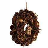Gold Glitter Pinecone Christmas Wreath with Owl 38cm - Brown