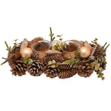 Gold Glitter Pinecone Candle Holder with 2 Glasses - Brown