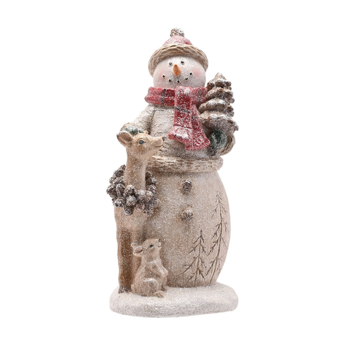 Christmas Snowman and Deer Resin Figurine 26.8cm - Brown