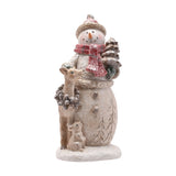 Christmas Snowman and Deer Resin Figurine 26.8cm - Brown