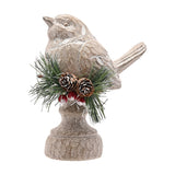 Wood Effect Robin on Branch Resin Christmas Ornament - Grey