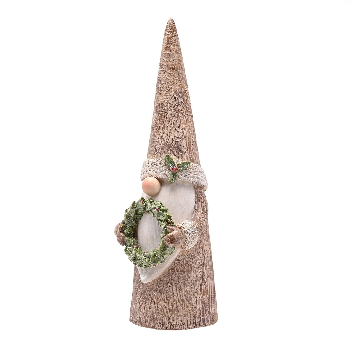Wood Effect Christmas Gonk Figurine with Wreath 28cm - Brown