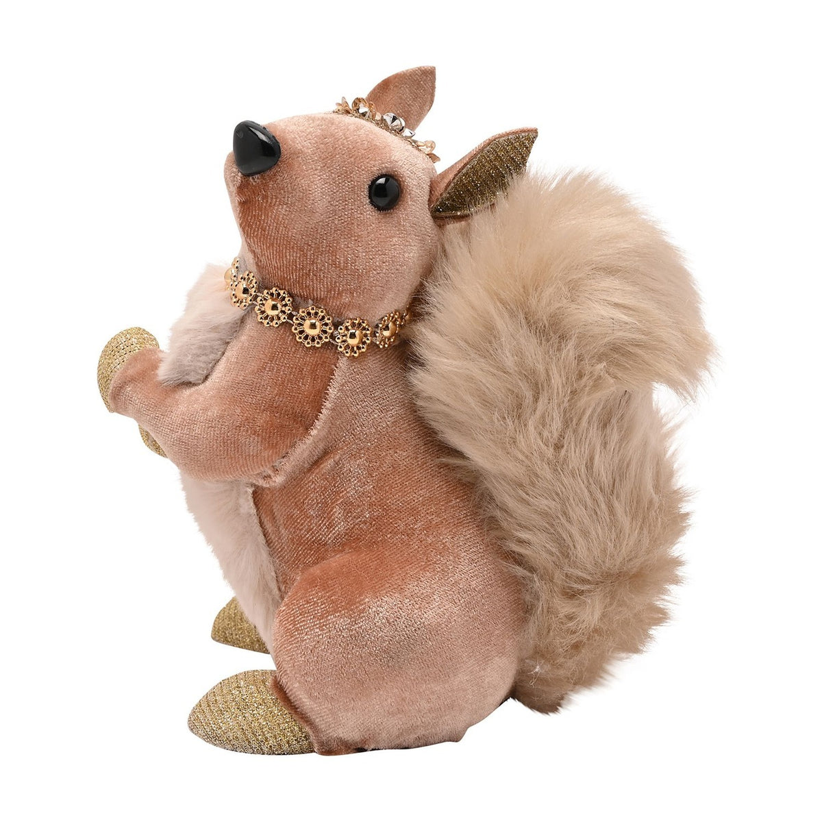 Squirrel Decoration with Gold Collar and Paws 14.5cm - Taupe