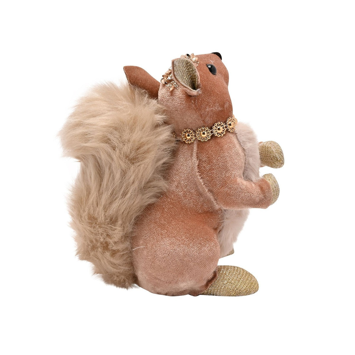Squirrel Decoration with Gold Collar and Paws 14.5cm - Taupe