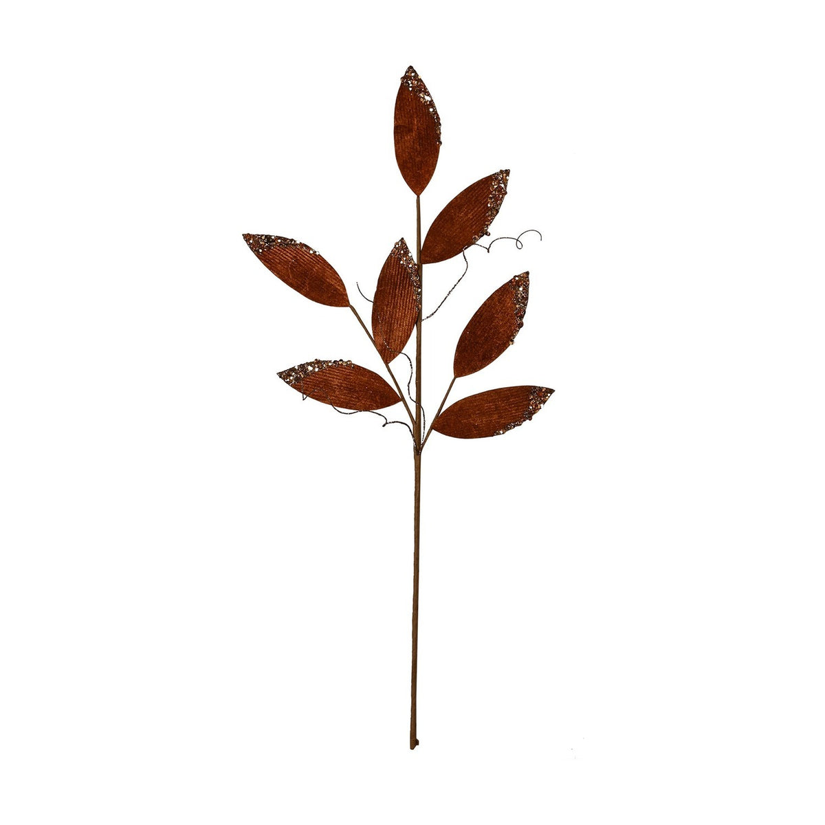 Sparkle Tipped Seven Leaf Velvet Stem Faux Plant - Orange