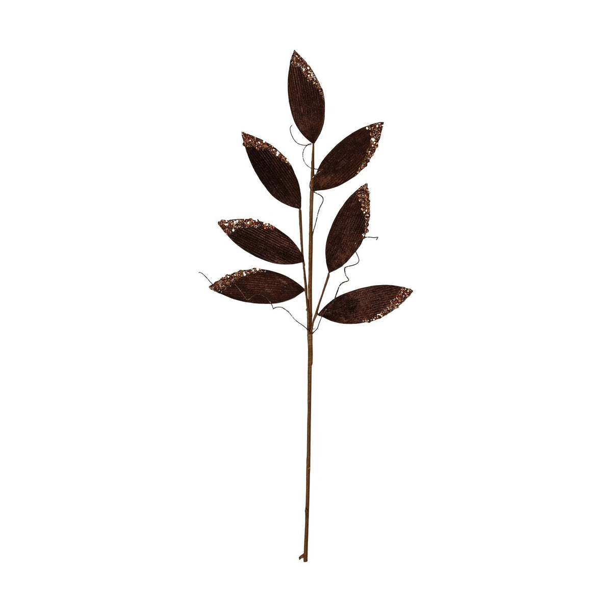 Christmas Sequin Tipped Velvet Leaf Stem Faux Plant - Berry