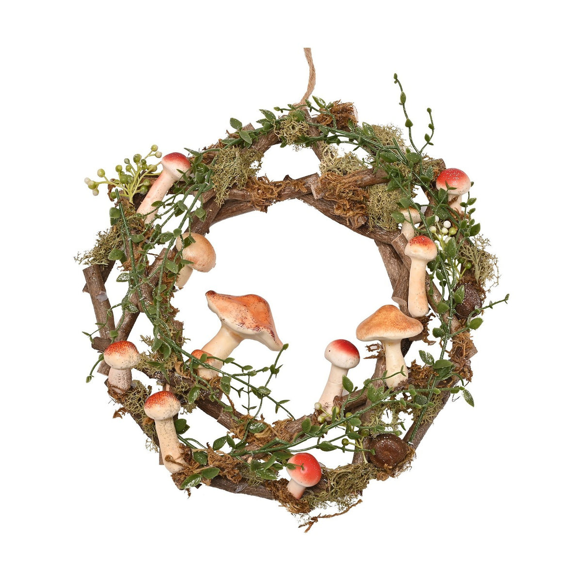 Mushroom and Berry Greenery Iron Wreath 38.2cm - Orange
