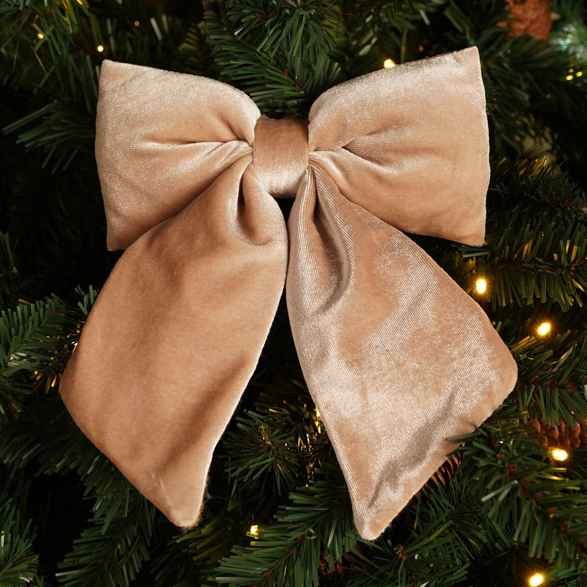 Velvet Bow Christmas Tree Decoration with Clip 14 x 16cm - Beige