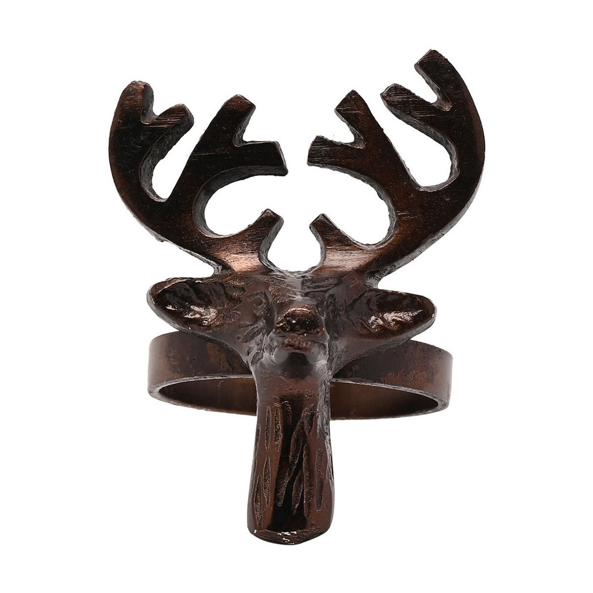 Set of 4 Christmas Stag Head Metal Napkin Rings - Bronze