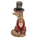 Christmas Fox in Top Hat and Bow Tie Resin Figurine - Red