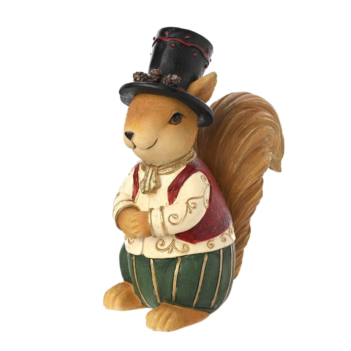 Christmas Squirrel in Top Hat and Waistcoat Figurine - Brown