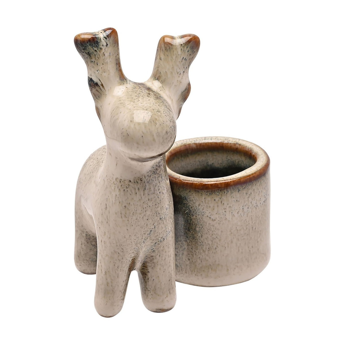 Christmas Speckled Ceramic Reindeer Candle Holder - White