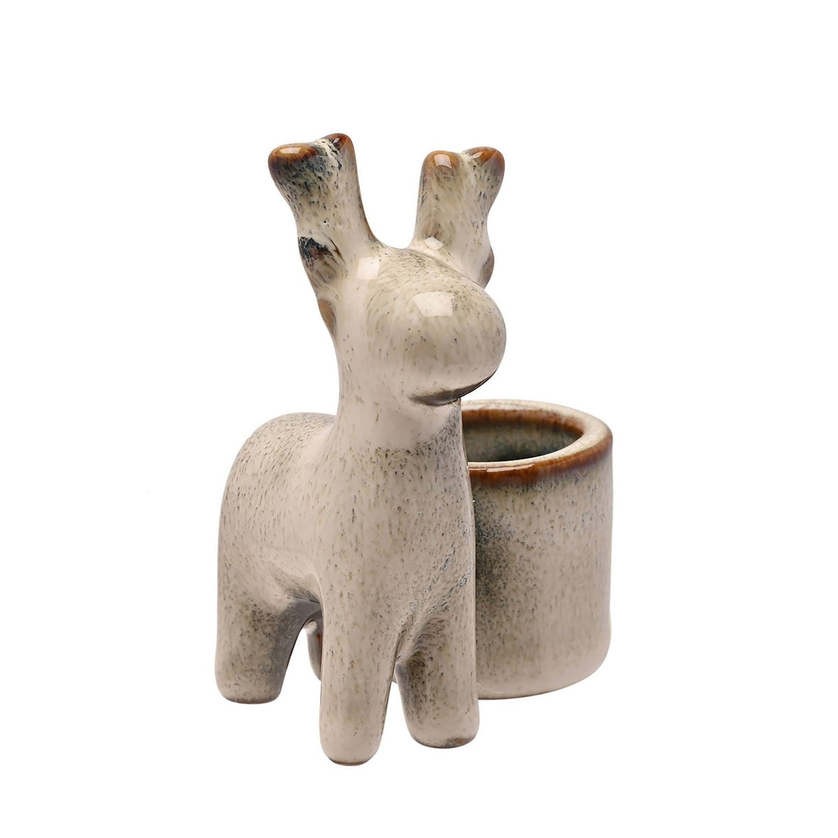 Christmas Speckled Ceramic Reindeer Candle Holder - White