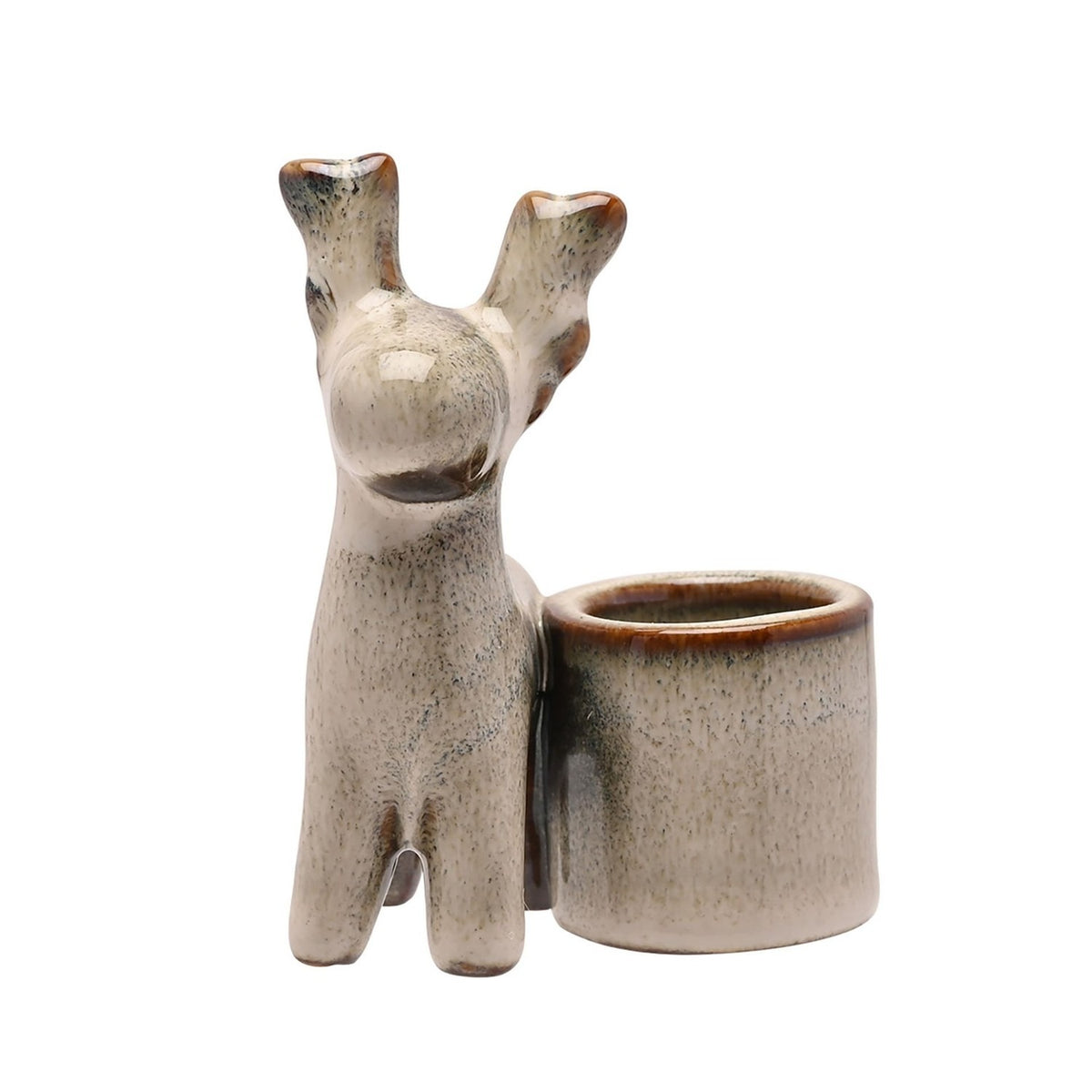 Christmas Speckled Ceramic Reindeer Candle Holder - White